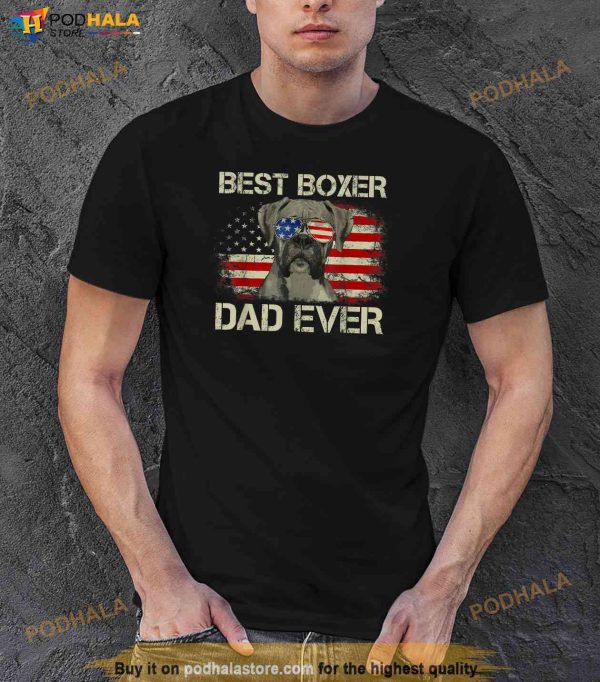 Best Boxer Dad Ever Tshirt Dog Lover American Flag Gift Shirt