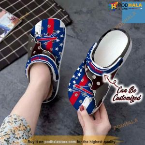 Bills Crocs – Personalized Buffalo Bills Team American Flag Line Clog Shoes