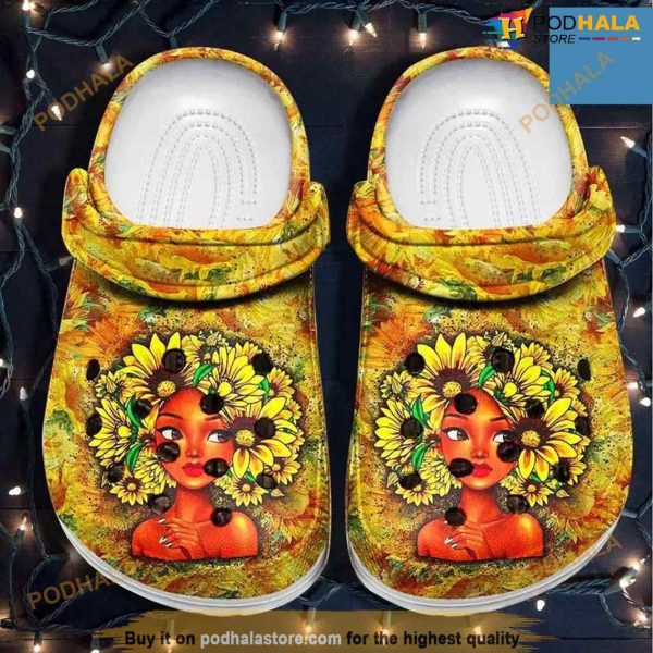 Black Queen Black Girl Sunflower Hair Crocs Crocband Clog Shoes