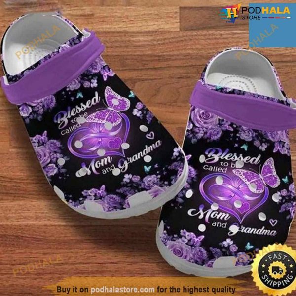Blessed To Be Called Mom And Grandma Purple Infinity Heart Butterflies Rose Crocs Clog Shoes