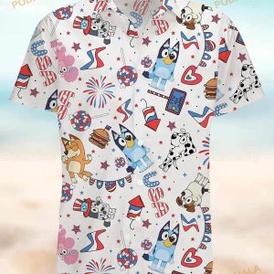 Bluey Hawaiian Shirt Bluey 4th Of July Hawaii Button Shirt Bluey And Bingo 3