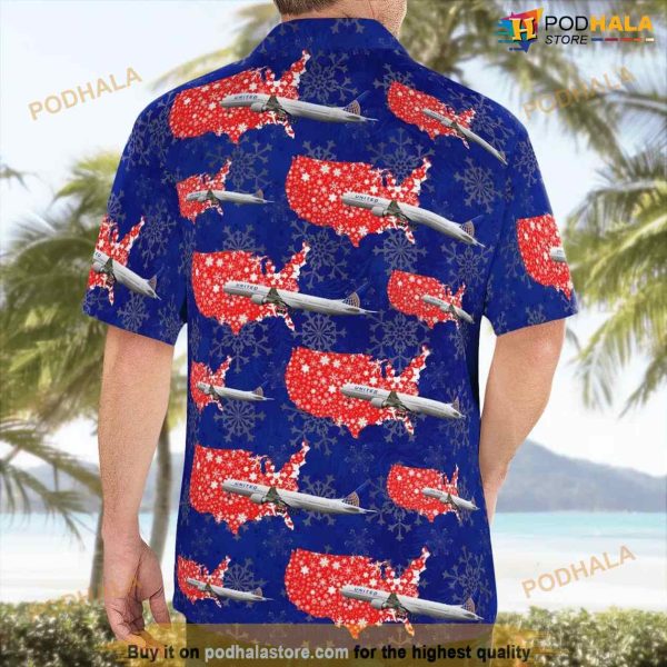 Boeing 777-300er United Airlines America Map Seamless Christmas Hawaiian Shirt For Men And Women