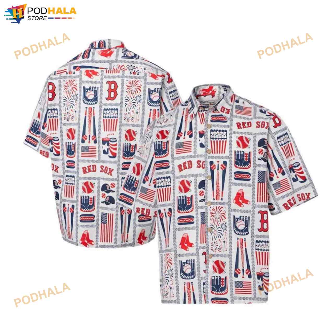 Boston Red Sox White Americana 3D Funny Hawaiian Shirt - Bring