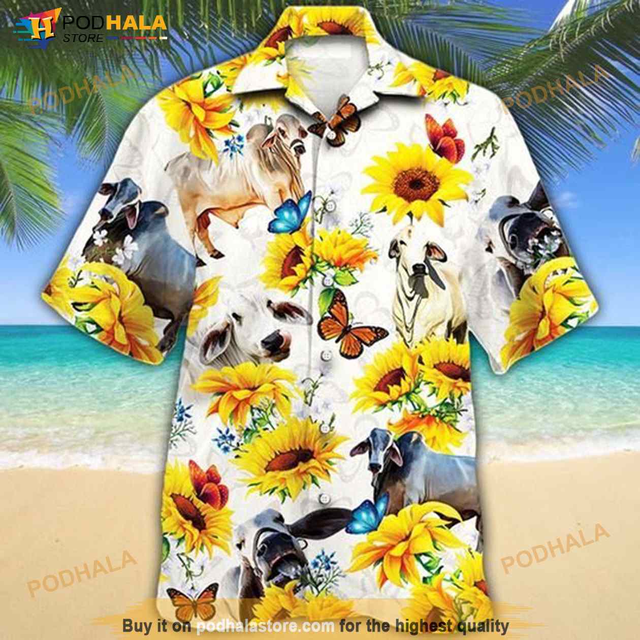 Brahman Cattle Sunflower Hawaiian Shirt Brahman Cattle Sunflower Hawaiian Shirt