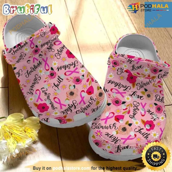 Breast Cancer Awareness Fearless Faith Crocs Crocband Clog Shoes