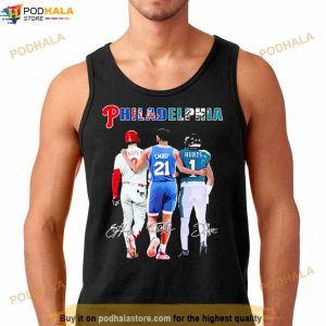 Bryce Harper Joel Embiid And Jalen Hurts Philadelphia Sports Signatures Shirt 3