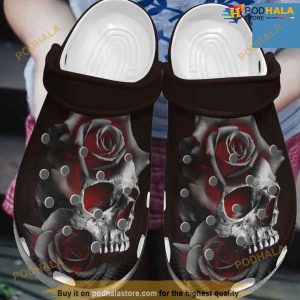 Burning Skull Rose Flower Tattoo Clogs Crocs Clog Shoes