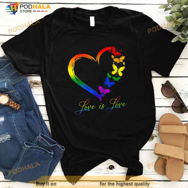 Butterfly Heart Rainbow Love Is Love LGBT Gay Lesbian Pride 9790 Shirt