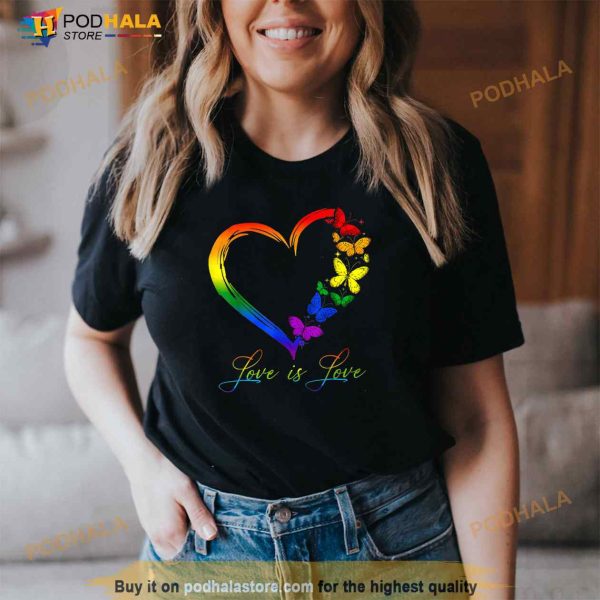 Butterfly Heart Rainbow Love Is Love LGBT Gay Lesbian Pride 9790 Shirt