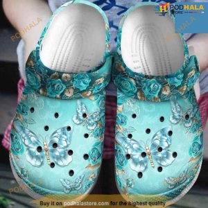 Butterfly Roses Stone Jade Green Classic Clogs Crocs Clog Shoes