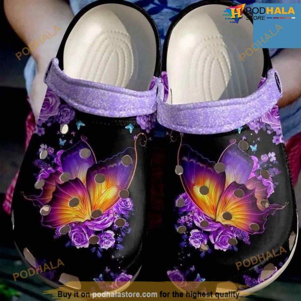 Butterfly With Flower Clog Crocs Clog Shoes