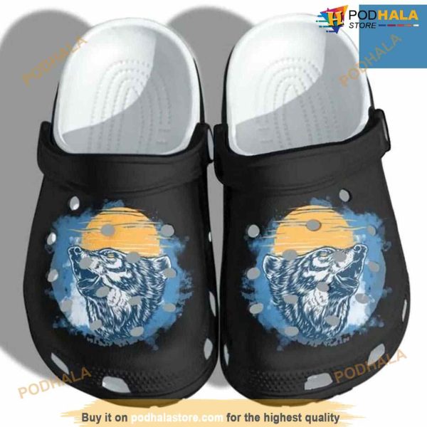 Camping The Wolf And Moon Shoes Crocs Wolf Lover Croc Shoes