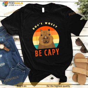 Capybara Funny Dont Worry Be Capy Pun Retro Men Women Kids Shirt 2