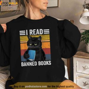 Cat I Read Banned Books Funny Bookworms Reading Book Shirt 2