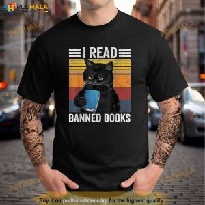 Cat I Read Banned Books Funny Bookworms Reading Book Shirt 3