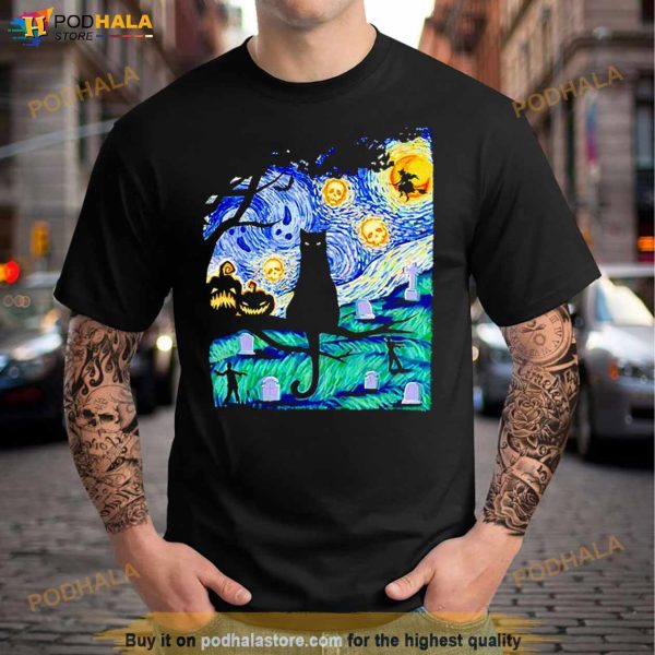 Cat Scary Night Cat Tee Van Gogh Halloween Shirt