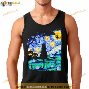 Cat Scary Night Cat Tee Van Gogh Halloween Shirt 2