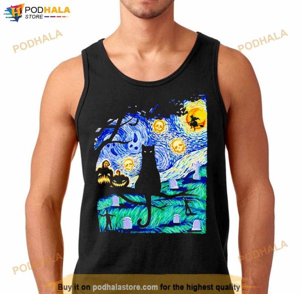 Cat Scary Night Cat Tee Van Gogh Halloween Shirt