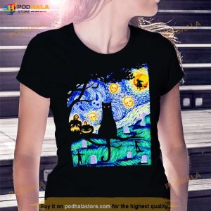 Cat Scary Night Cat Tee Van Gogh Halloween Shirt 3