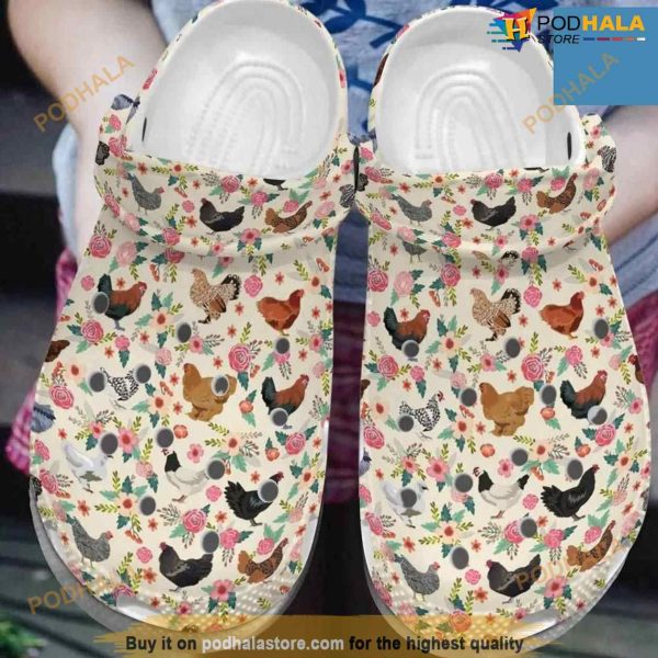 Chicken Flower Clogs Chicken Farm Crocs Clog Shoes