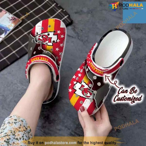 Chiefs Crocs – Personalized Kansas City Chiefs Team American Flag Line Clog Shoes