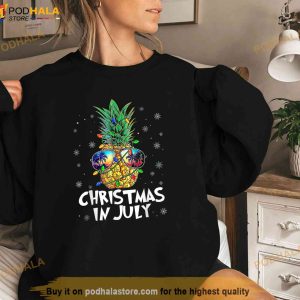 Christmas In July Pineapple Christmas Tree Lights Sunglasses Shirt 2