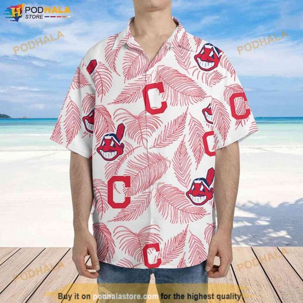 Cleveland Indians Hawaiian Shirt Sketch Palm Leaves Pattern, Vacation Gift MLB Fans