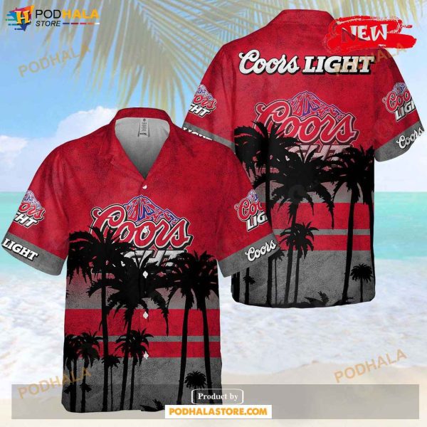 Coors Light Palm Shadow Tropical Coconut Tree Red Design Hawaiian Shirt
