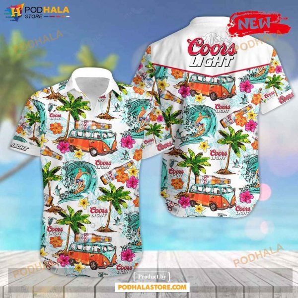 Coors Light Tropical Coconut Tree Hot Summer Collection Hawaiian Shirt