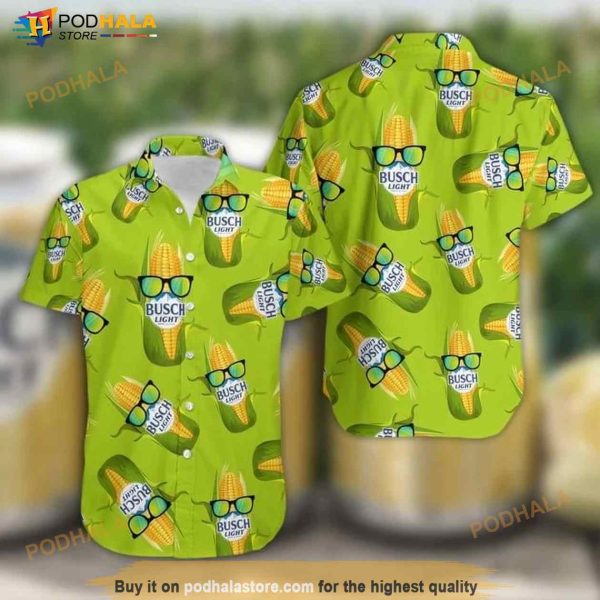 Corn Busch Light Green Print Hawaiian Shirt
