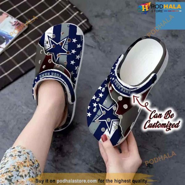 Cowboys Crocs – Personalized Dallas Cowboys Team American Flag Line Clog Shoes