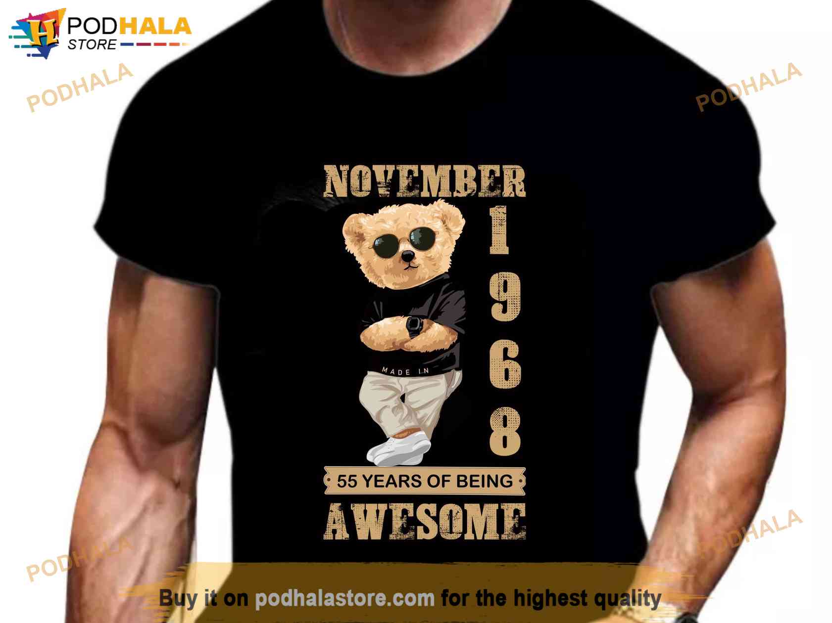 Bear Design Printed T-shirt in 2023