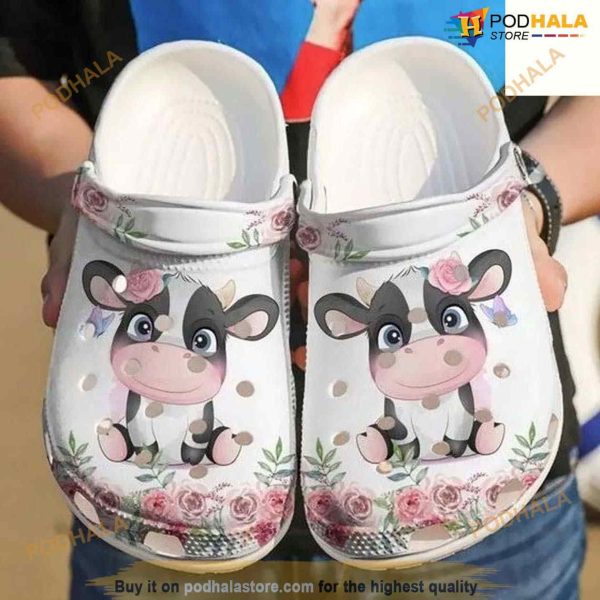 Cute Cow Pink Floral Themed Clogs, Clog Shoes For Men Women