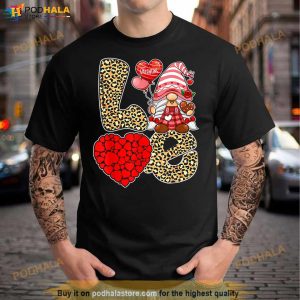 Cute Love Heart Gnome Leopard Cheetah Print Valentines Day Shirt