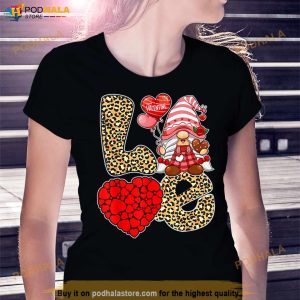 Cute Love Heart Gnome Leopard Cheetah Print Valentines Day Shirt 3