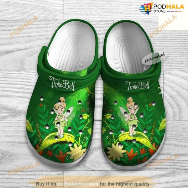 Cute Shy Tinker Bell Green Pattern Graphic Cartoon Crocs Clog Shoes