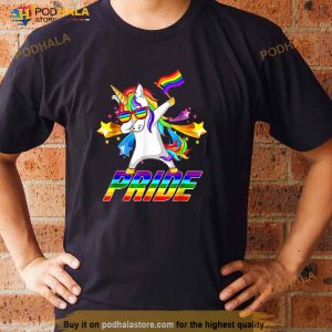 Dabbing Unicorn Gay Pride LGBT Lesbian Rainbow Flag Shirt