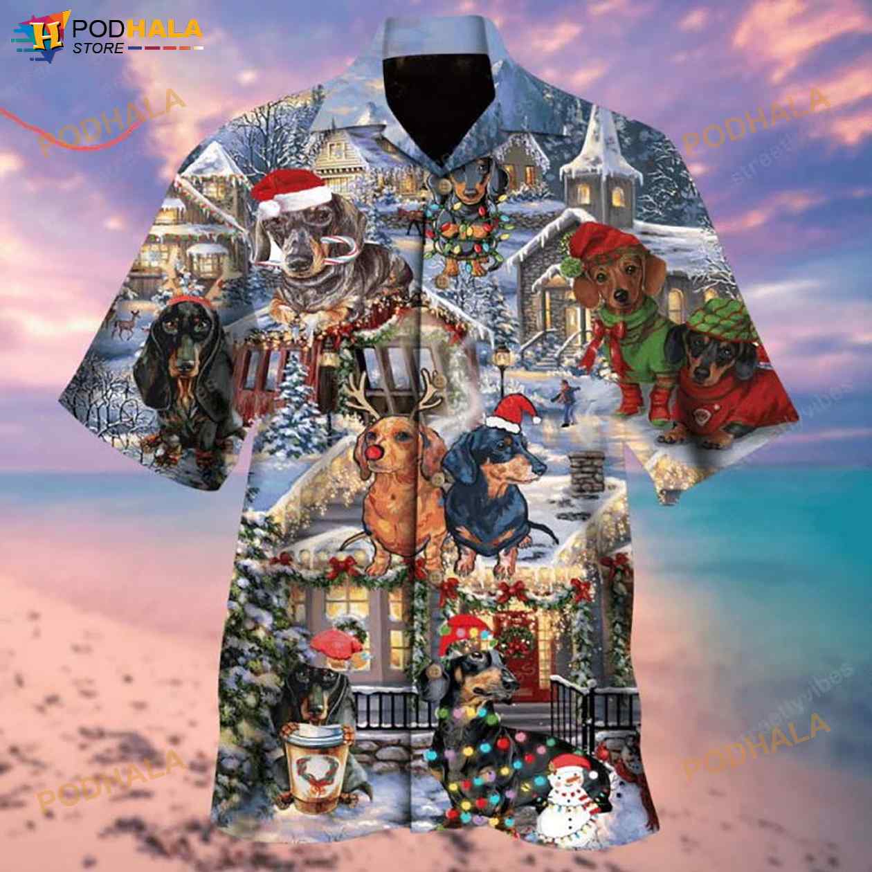 Dachshund Through The Snow 3D Funny Hawaiian Shirt Dachshund Through The Snow 3D Funny Hawaiian Shirt