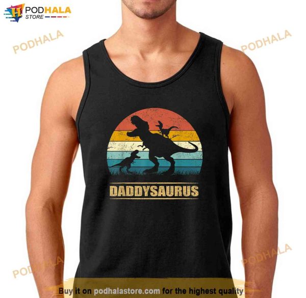 Daddy Dinosaur Daddysaurus 2 kids Fathers Day Gift For Dad Shirt