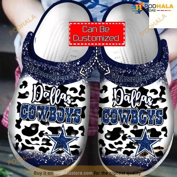 Dallas Cowboys Leopard Pattern Custom Name Crocsband Clog Comfortable Water Shoes