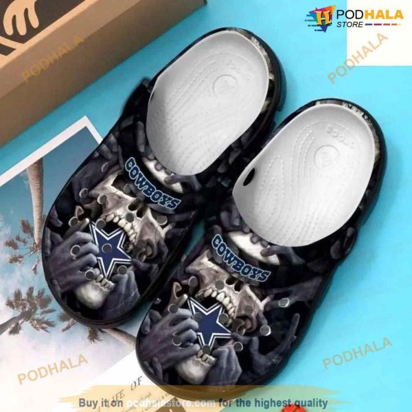 Dallas Cowboys Skull Pattern Crocs Classic Clogs Shoes In Black