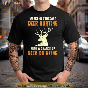 Deer Season Weekend Forecast Beer Vintage Deer Hunting T Shirt 2