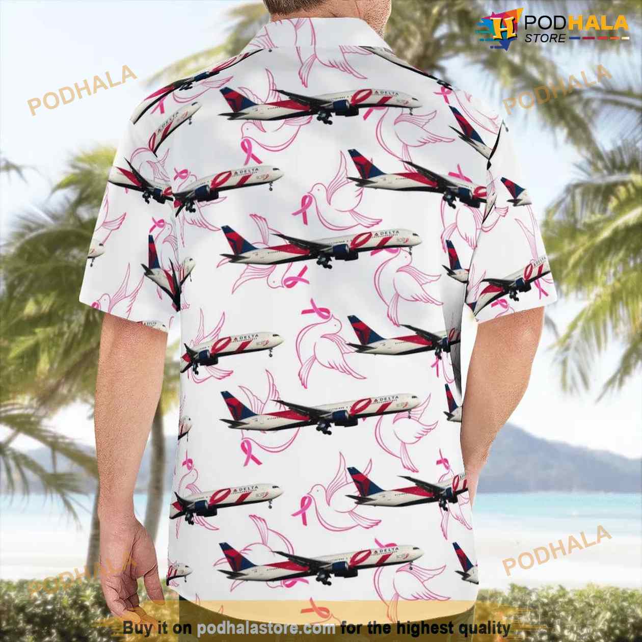 Delta Air Lines Boeing 767-432-er Breast Cancer Awareness Pink Ribbon Livery Button Up Hawaiian Shirt Delta Air Lines Boeing 767-432-er Breast Cancer Awareness Pink Ribbon Livery Button Up Hawaiian Shirt