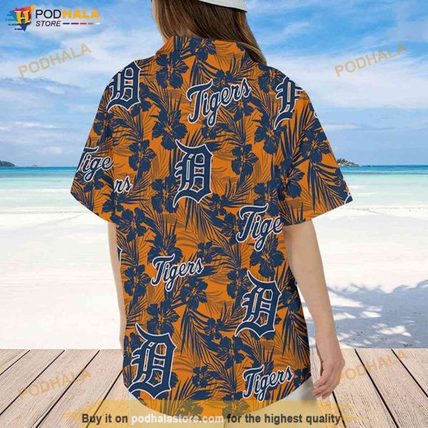 Detroit Tigers Hawaiian Shirt Tropical Flower Pattern, Gift For MLB Fans