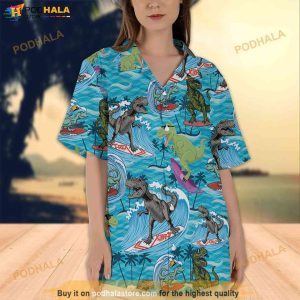 Dinosaur Aloha Hawaiian Shirt Beach Tropical Dino Saurus Button Down Shirt 2