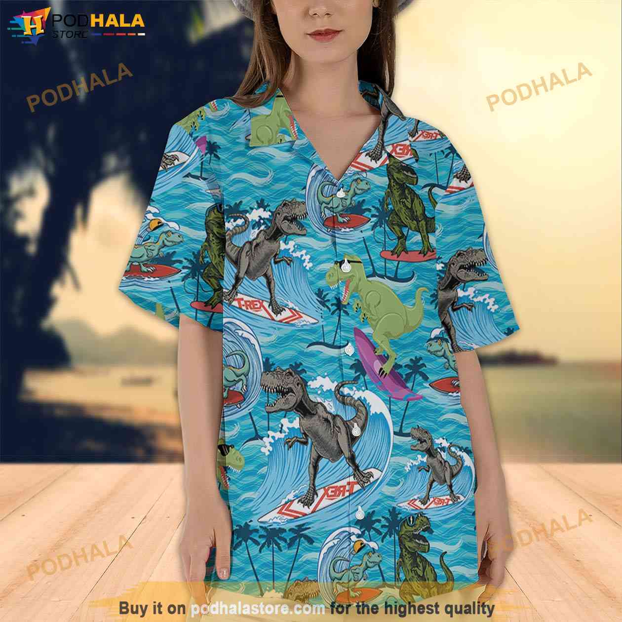 T-Rex Dinosaur Tropical Island Hawaiian Shirt, Aloha Hawaiian Shirt - Bring  Your Ideas, Thoughts And Imaginations Into Reality Today