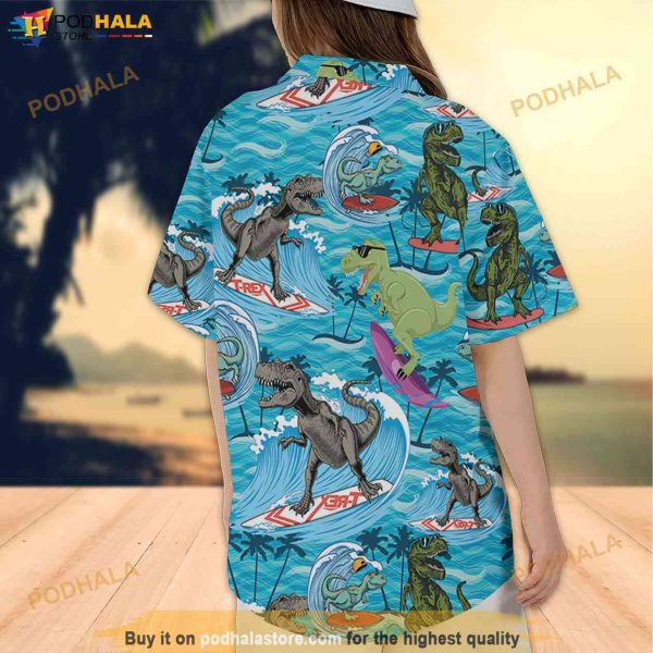 Dinosaur Aloha Hawaiian Shirt, Beach Tropical Dino Saurus Button Down Shirt