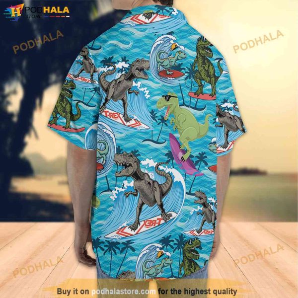 Dinosaur Aloha Hawaiian Shirt, Beach Tropical Dino Saurus Button Down Shirt