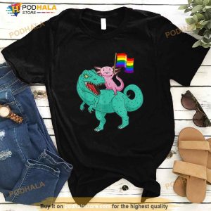 Dinosaur Axolotl Gay Pride Rainbow Flag Lesbian Proud Ally Shirt