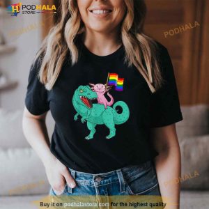 Dinosaur Axolotl Gay Pride Rainbow Flag Lesbian Proud Ally Shirt 2